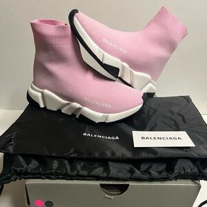 Balenciaga Speed Trainers Knit Sock Pink White/ Black Women size 5 EU 35